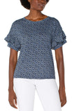 Drop Shoulder Top with Ruffle - Blue Batik