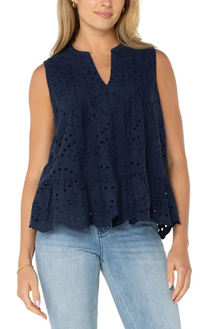Sleeveless Pintuck Top - Navy