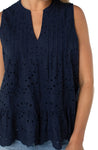Sleeveless Pintuck Top - Navy