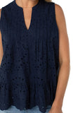 Sleeveless Pintuck Top - Navy