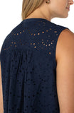 Sleeveless Pintuck Top - Navy