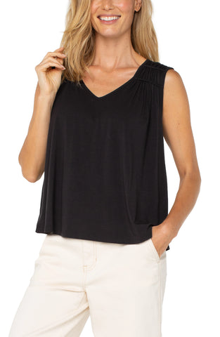 Sleeveless Shirred Detail Top - Black