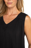 Sleeveless Shirred Detail Top - Black