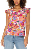 Flutter Sleeve Button Front Top - Floral Paradise