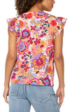 Flutter Sleeve Button Front Top - Floral Paradise