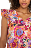 Flutter Sleeve Button Front Top - Floral Paradise
