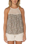 Sleeveless Knit Halter Neck Top with Crochet Detail