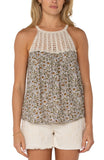 Sleeveless Knit Halter Neck Top with Crochet Detail