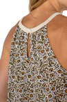 Sleeveless Knit Halter Neck Top with Crochet Detail