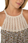 Sleeveless Knit Halter Neck Top with Crochet Detail