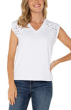 Cap Sleeve Dolman Top with Embroidery - White
