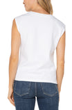 Cap Sleeve Dolman Top with Embroidery - White