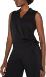 Surplice Top with Self-tie - Black