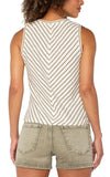 Sleeveless Knit Tee with Front Twist - Cream/Olive Stripe