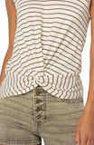Sleeveless Knit Tee with Front Twist - Cream/Olive Stripe