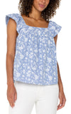 Square Neck Top - Blue/White Floral Stripe