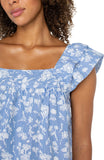 Square Neck Top - Blue/White Floral Stripe