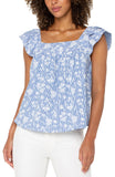 Square Neck Top - Blue/White Floral Stripe