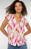 Flutter Sleeve Button Front Knit Top - Pink Ikat