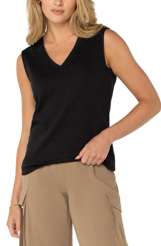 Sleeveless V-Neck Knit Top - Black