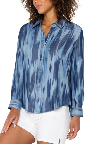 Long Sleeve Woven Shirt - Watercolour Ikat
