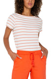 Boatneck Knit Top - Cream/Clementine Stripe