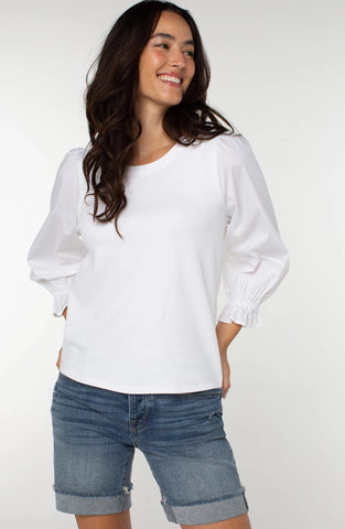 Knit to Woven 3/4 Sleeve Top - White Cream