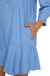 Shirt Dress with Flounce Hem - Chambray Blue