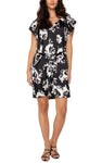 Flutter Sleeve Raglan Woven Dress - B&W Floral