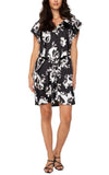 Flutter Sleeve Raglan Woven Dress - B&W Floral