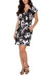 Flutter Sleeve Raglan Woven Dress - B&W Floral