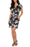 Flutter Sleeve Raglan Woven Dress - B&W Floral
