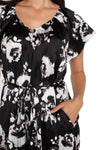 Flutter Sleeve Raglan Woven Dress - B&W Floral