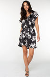 Flutter Sleeve Raglan Woven Dress - B&W Floral
