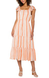 Flutter Sleeve Midi Dress - Orange/Cream Stripe