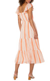 Flutter Sleeve Midi Dress - Orange/Cream Stripe