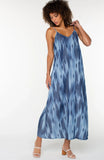 Spaghetti Strap Maxi Dress - Blue Watercolour Ikat