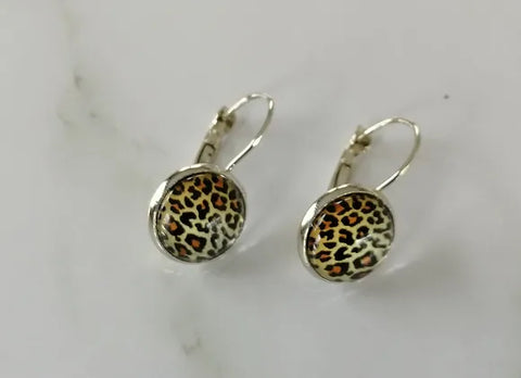 Glass Domed Earrings - Leopard Dangle