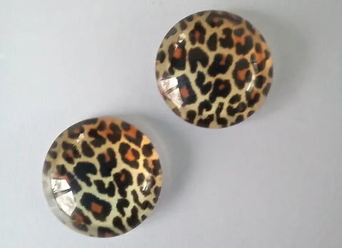 Glass Domed Earrings - Leopard