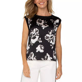Printed Sleeveless Blouse - B/W Floral