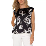 Printed Sleeveless Blouse - B/W Floral