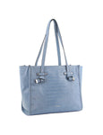 Milleni Vegan Leather Tote Bag - Blue Croc