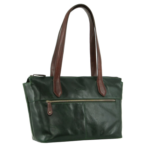 Milleni Nappa Leather Shoulder Bag - Emerald/Chestnut