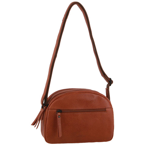 Milleni Leather Multi-Zip Cross-Body Bag in Cognac
