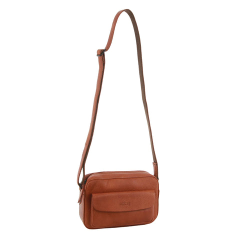 Milleni Leather Multi-Zip Crossbody Bag - Cognac
