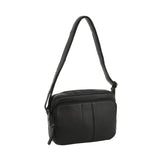 Milleni Leather Ladies Multi-Zip Cross-Body Bag - Black