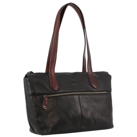 Milleni Nappa Leather Shoulder Bag - Black/Chestnut