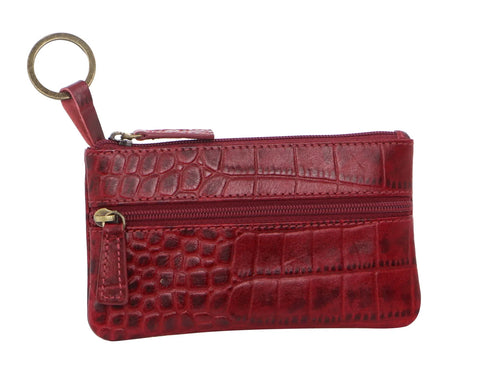 PIERRE CARDIN LEATHER COIN PURSE - RED CROC