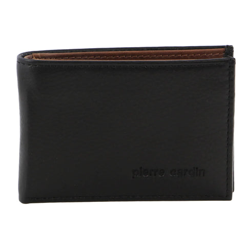 PIERRE CARDIN TWO-TONE BLACK & COGNAC MEN'S LEATHER WALLET