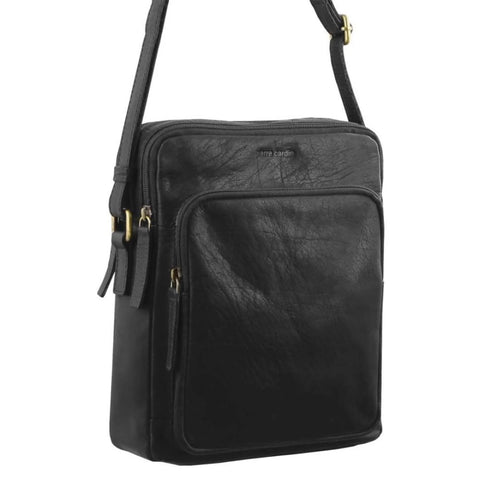 Pierre Cardin Rustic Leather Crossbody Bag - Black